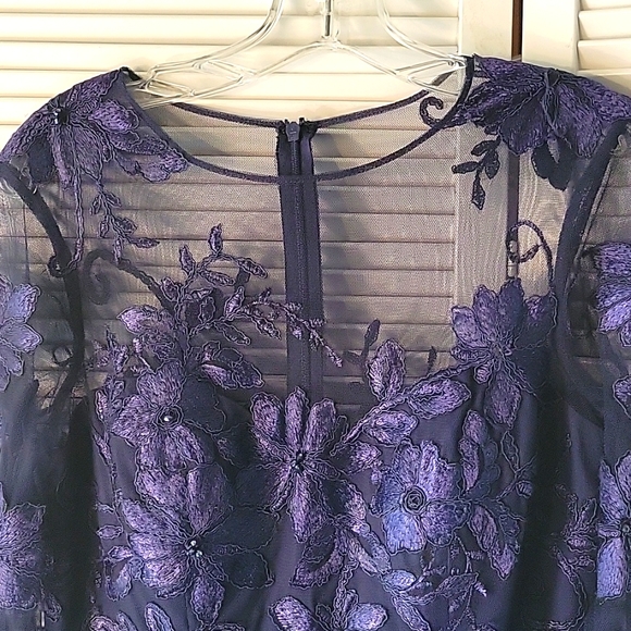 TERI JON RICKIE FREEMAN EGGPLANT/NAVY COLOR LACE ILLUSIONS FORMAL DRESS SZ6 - Picture 6 of 16